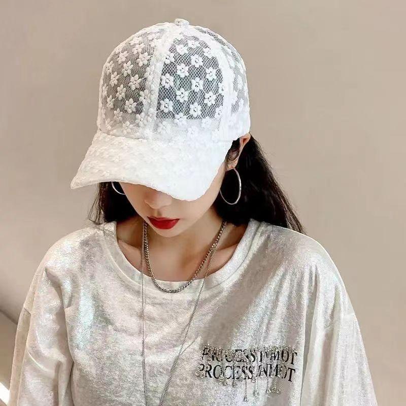 

Summer Lace Flower Baseball Cap With Extended Brim For Women Sun Protection Style D