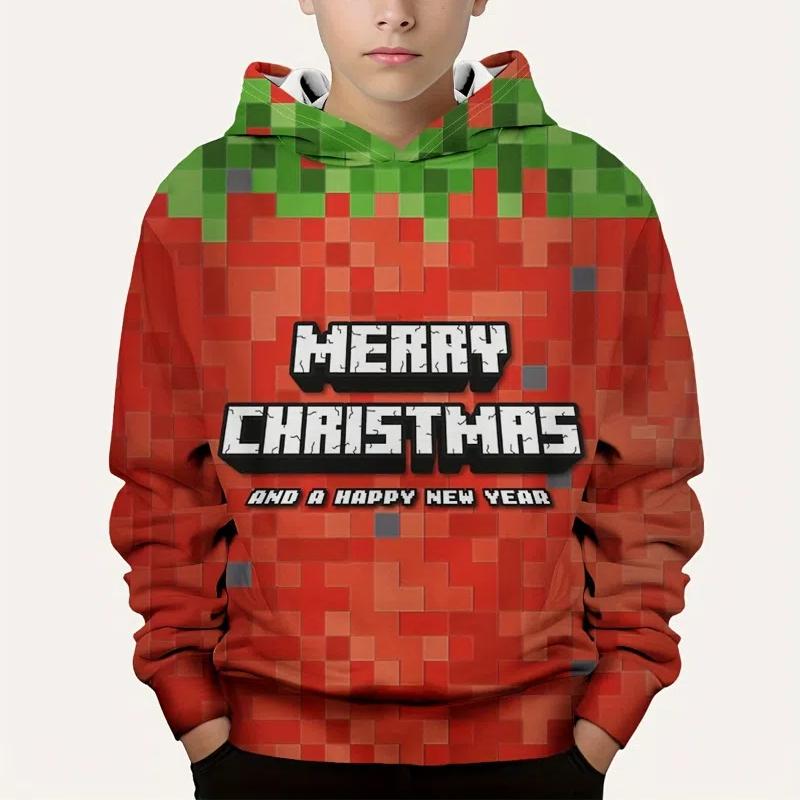 Children's Clothing Christmas Funny Santa and Tree 3D Print Boys Hoodies Casual Autumn Pullover Long Sleeve Outdoor Sweatshirt
