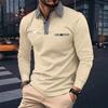 Stylish Men's Long Sleeve Polo Shirt with Plaid Trim, Casual Top