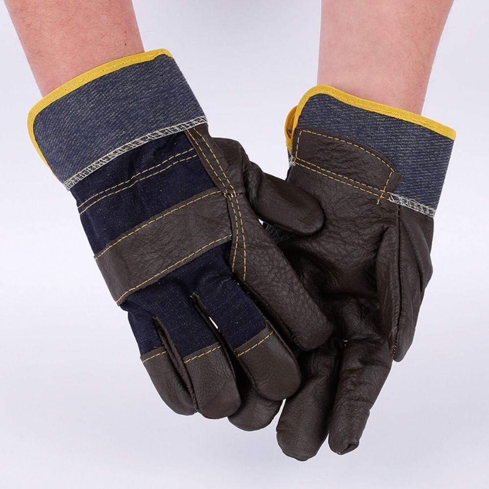1 Pair Labor Protection Leather  Work Gloves Thickened Welder Gloves  Driving  Farm Garden Welding
