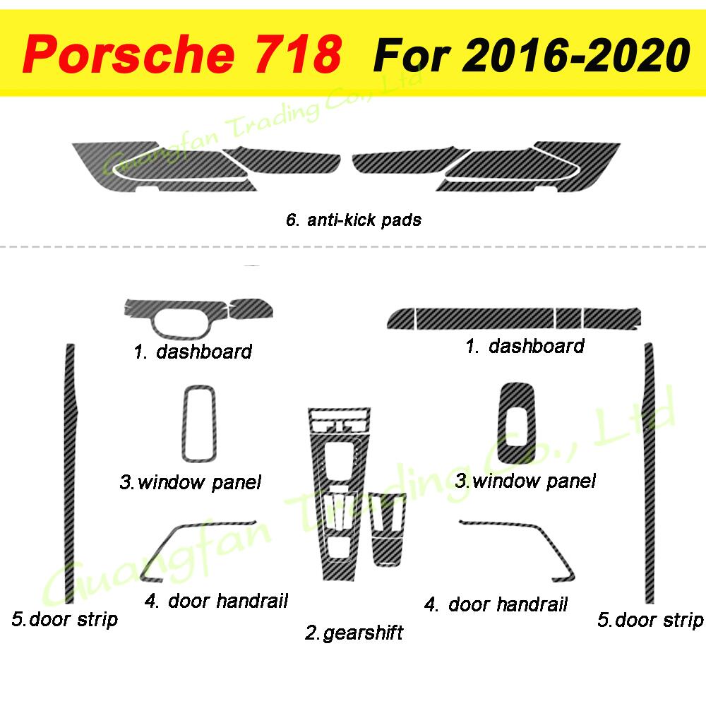 For Porsche 718 2016- Car-Styling 3D5D Carbon Fiber Car Interior Center Console Color Molding Sticker Decals Part Accessorie