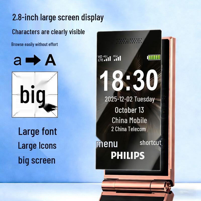 Philips 4G Flip Phone for Seniors (CN Version)