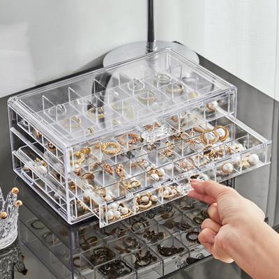 Transparente Schmuck-Aufbewahrungsbox, große Kapazität, 72 Fächer, staubdicht, stapelbar, für Ohrringe, Ringe, Schmuck-Organizer