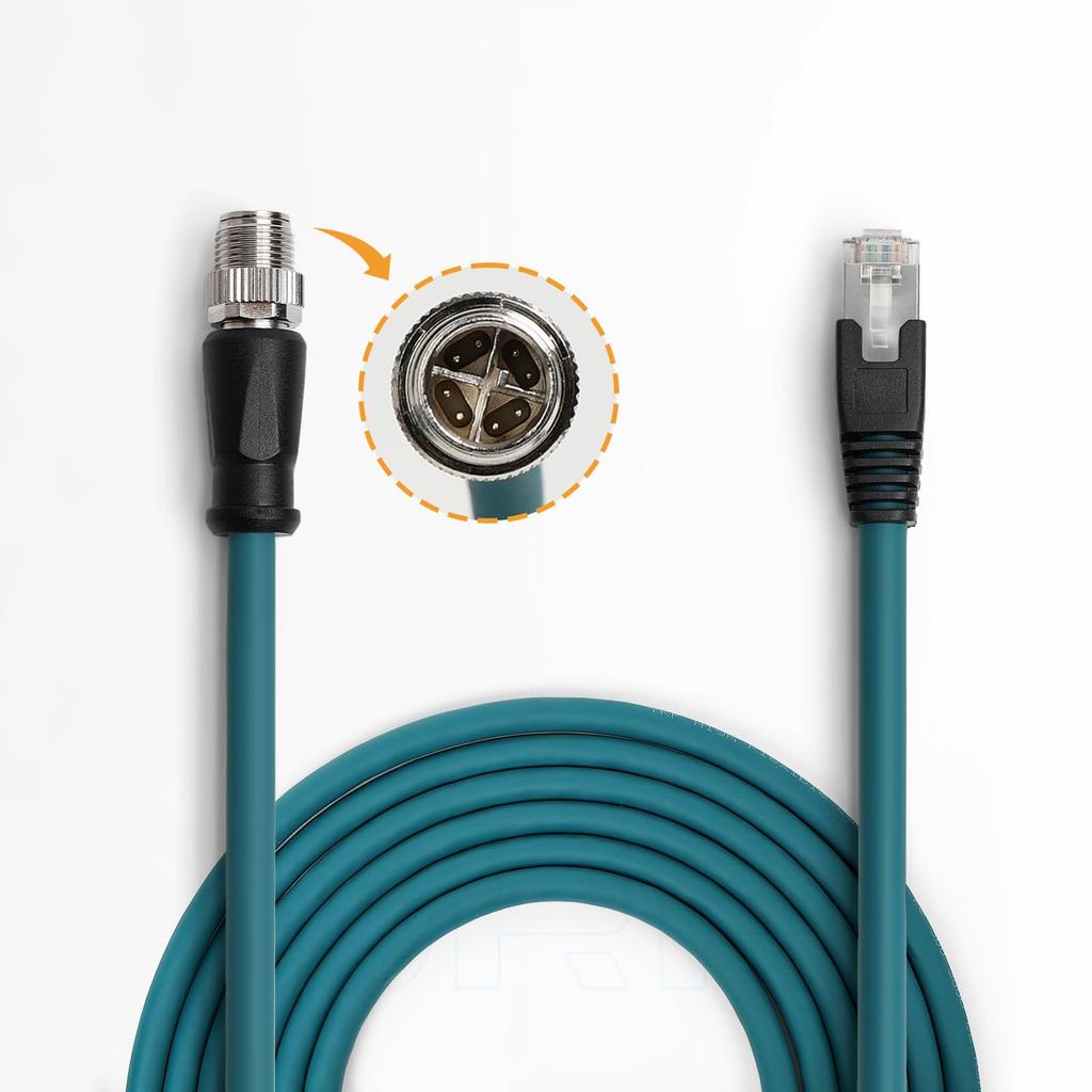 DRRI M12 To RJ45 Gigabit Ethernet Interface Cat 7e Shielded Cable for Cognex 262 Camera Barcode Scanner X-Coded 8-Pole