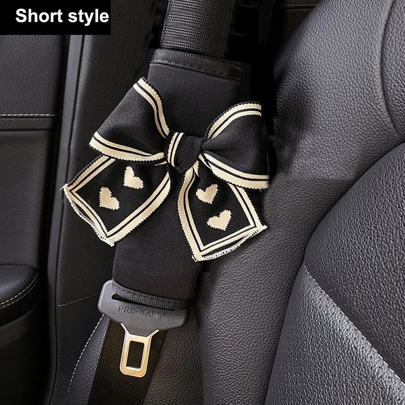 Fashion Lover Bow Ice Silk Car Seat Belt Cover For Neck Protection Universal Auto Seat shoulder Pads Strap Harness Cushion