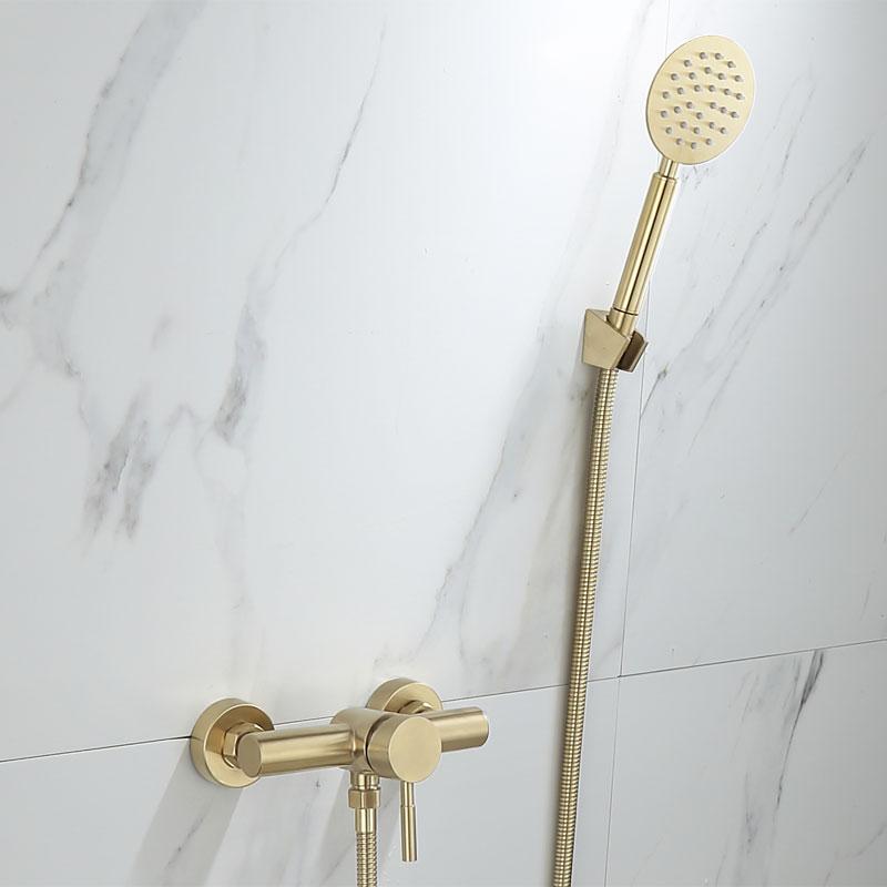 Tuqiu Bathroom Shower Faucet Set Wall Mounted Brushed Gold Shower Faucet, Bathroom Cold and Hot Bath and Shower Mixer Taps Brass
