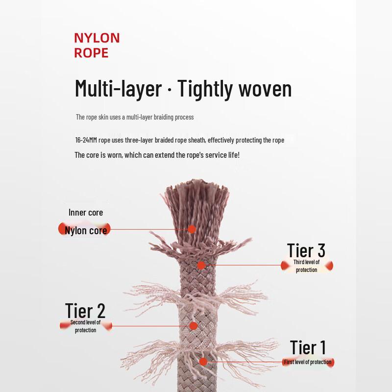 Braided Nylon Safety Rope with Steel Wire Core 3m