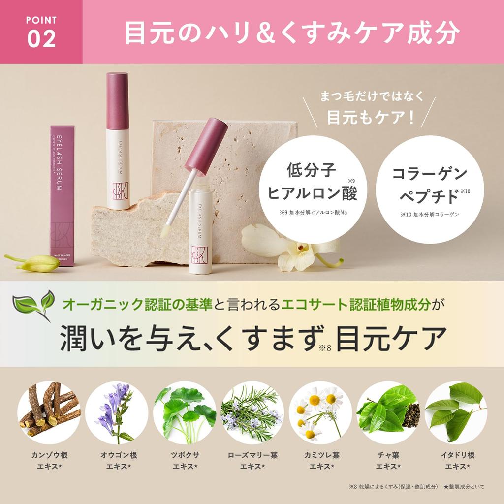 KisoCare Eyelash Serum, Large Capacity (5-Month Supply), Contains 10% Capixyl, for Eyebrows, Eye Area, and Under-Eye Bags, 8g