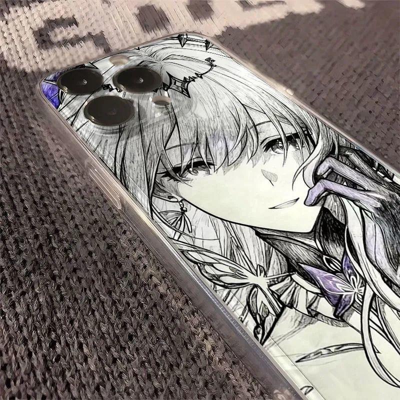 Anime Girl Pencil Sketch Clear  Phone Case for iPhone 17 16 15 14 13 12 11 16E Series Pro Max Plus Double Layer Protection