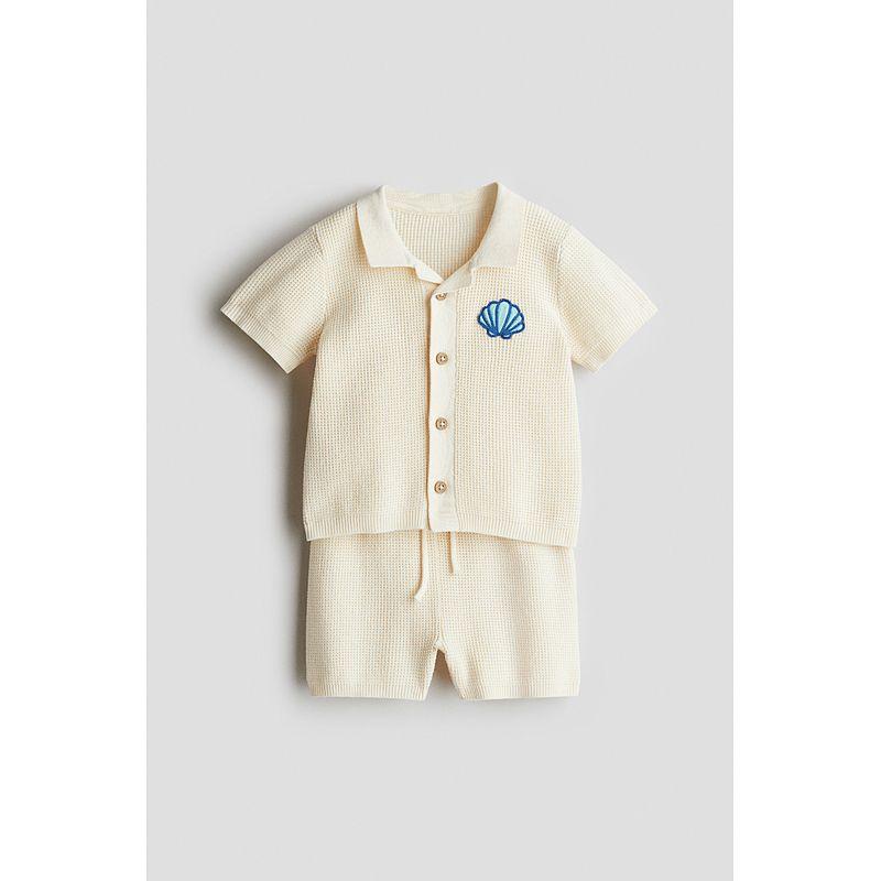 

HM 2025 Summer New Children s Clothing Baby Boy 2-Piece Set Pure Cotton Waffle Knitting Suit 1273971 Light beige/Shell 73/48
