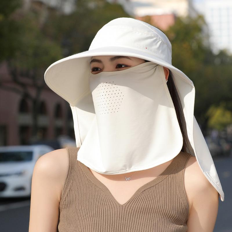 

Ice silk hat women s sunscreen UV protection face covering sun hat summer empty top hat outdoor shawl neck protection tea picking hat One Size