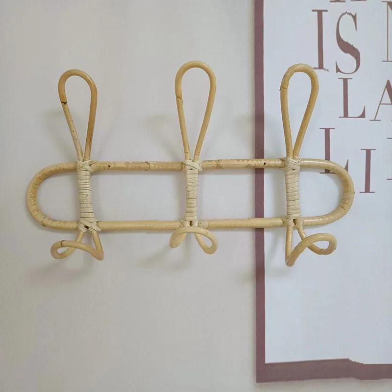 Rattan Hanger Rattan Wall Hooks Kids Garments Organizer Rack Clothes Hat Hanging Hook Kids Room Clothing Storage Decor Hangers