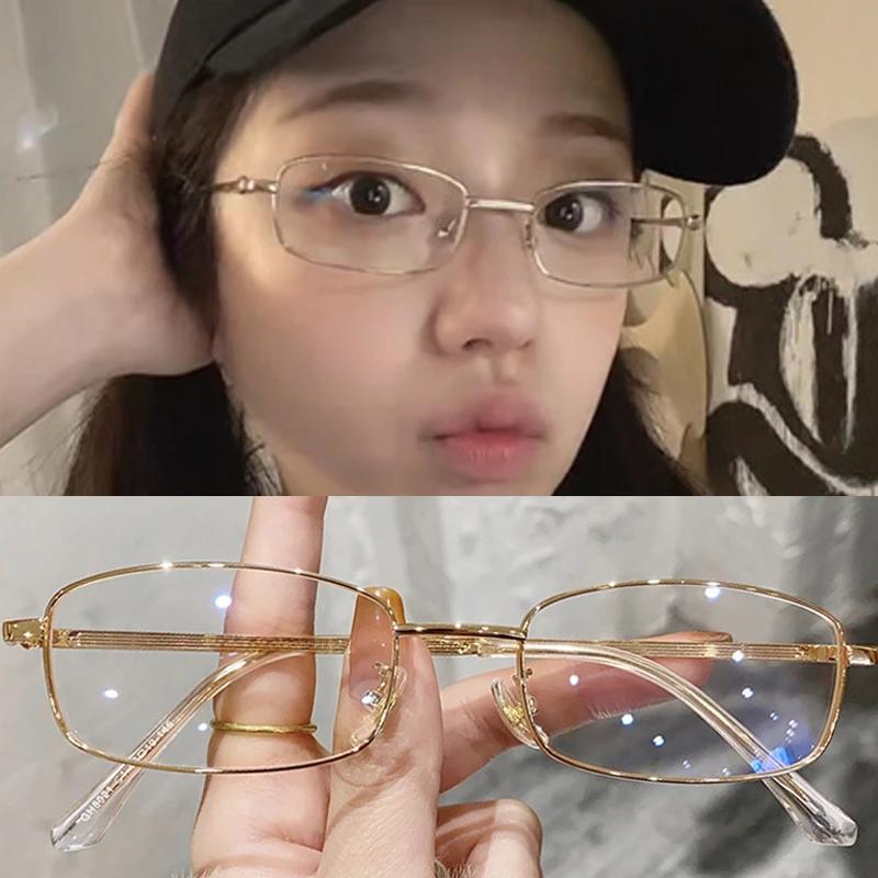 Harajuku Metall Quadratische Rahmenbrille Y2K Damen Retro Kleine Brille Mädchen Japanische Glasbrille Dekorative Blaulichtfilterbrille