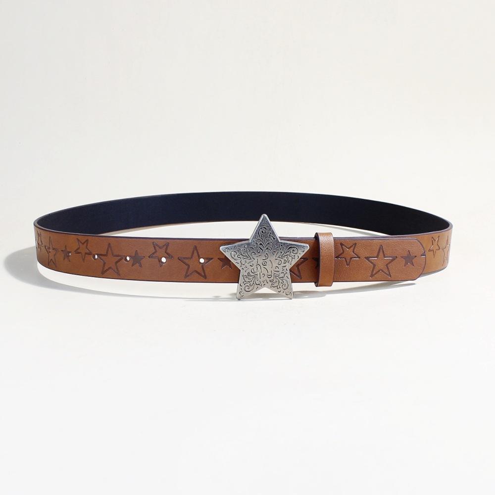 Spice Girls Daily Brown Textured Star Snap Belts Star Printed Pattern Batch Belts Unisex