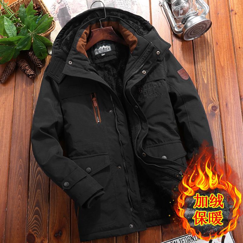 Middle Aged and Elderly Military Style Cotton Jacket, Washed Jacket, Men's Coat with Thick Velvet and Cotton Jacket