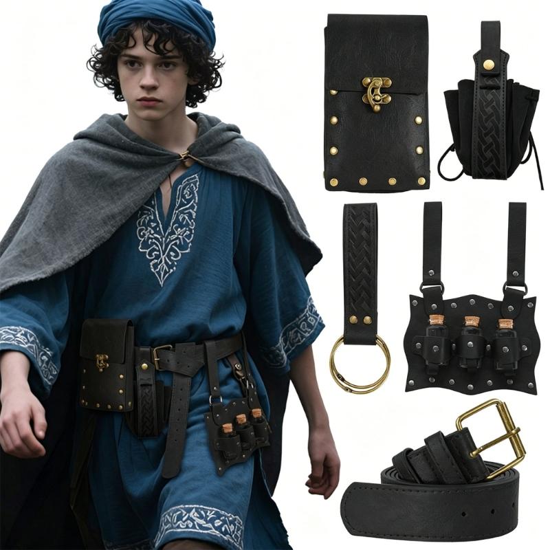 Stylish PU Leather Roleplay Belt With Decorative Alchemies Bottle Halloween Costume Accessory For Cosplay Enthusiasts