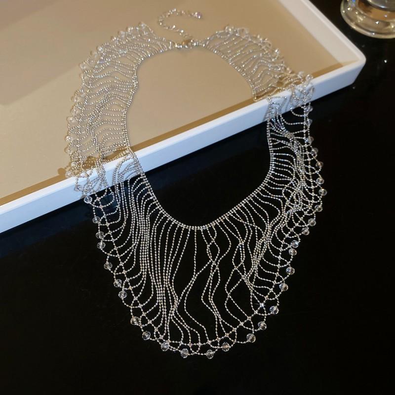Geometric Hollow Waterfall Tassel Pendant Necklace Women Tone Layered Chain Lightweight Luxury Minimalist Jewelry