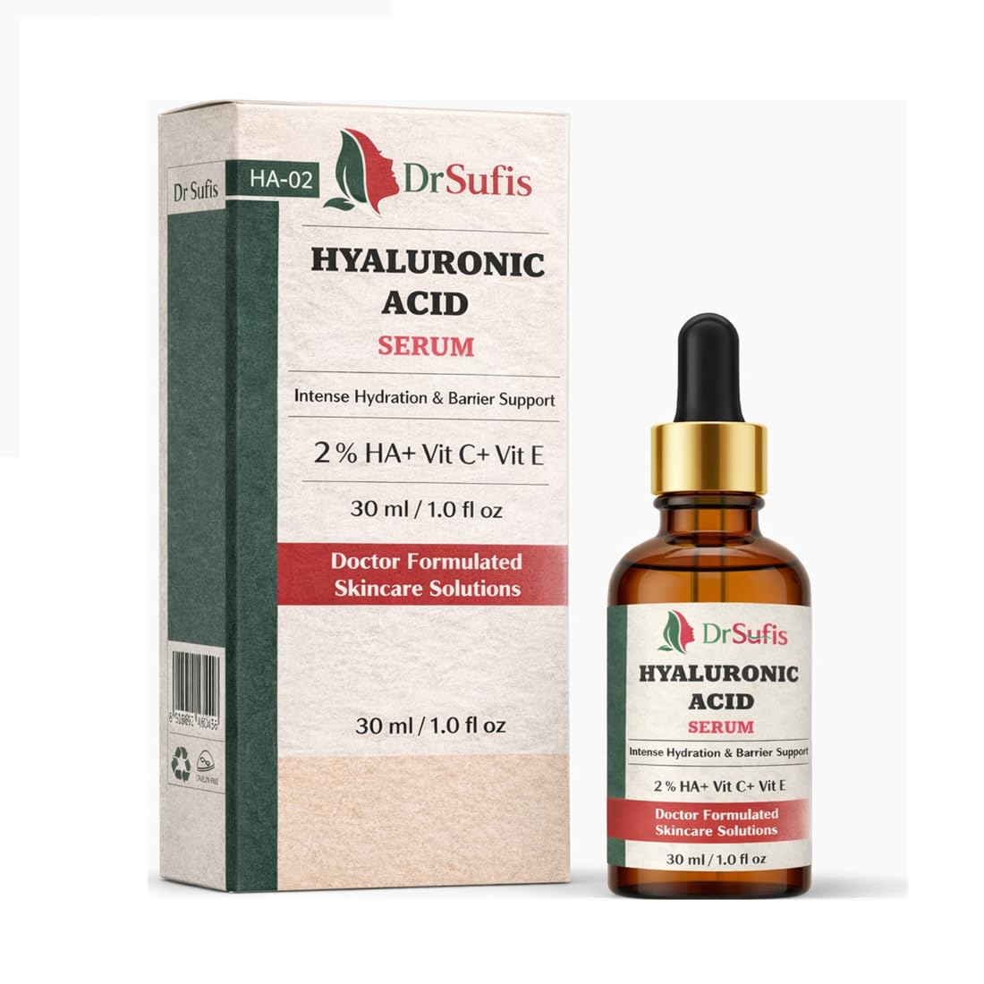 Dr. Sufis Hyaluronic Acid Face Serum - Hydrating & Moisturizing Facial Serum with Vitamin C, Vitamin E, Glycerin, Aloe Vera Extract, Rosehip, Jojob