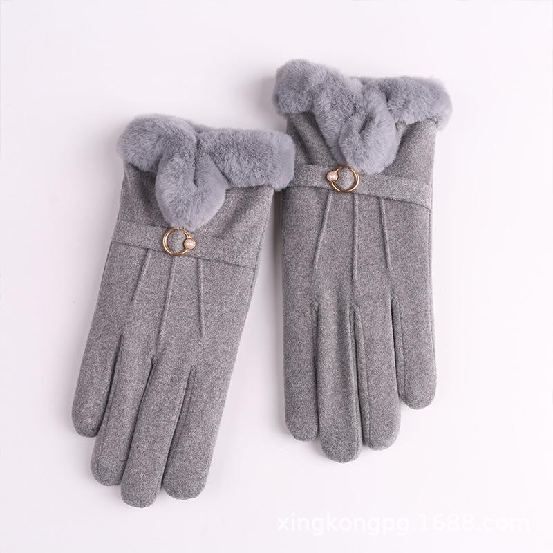 Women's Suede Velvet Bowknot Touchscreen Gloves - Warm & Cozy for Autumn/Winter