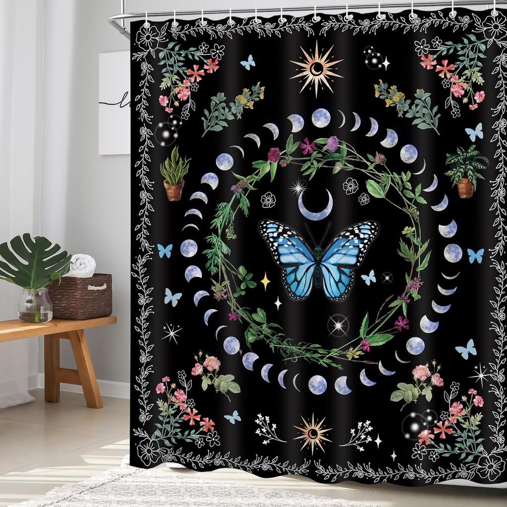 Spa Modern Shower Curtain Black White Blue Abstract Shower Curtain Set for Bathroom Tree Stone Men Waterproof Bathtub Curtain