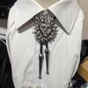 Eagle Head Sunflower Pendant Bolo Tie with Leather Woven Necklace