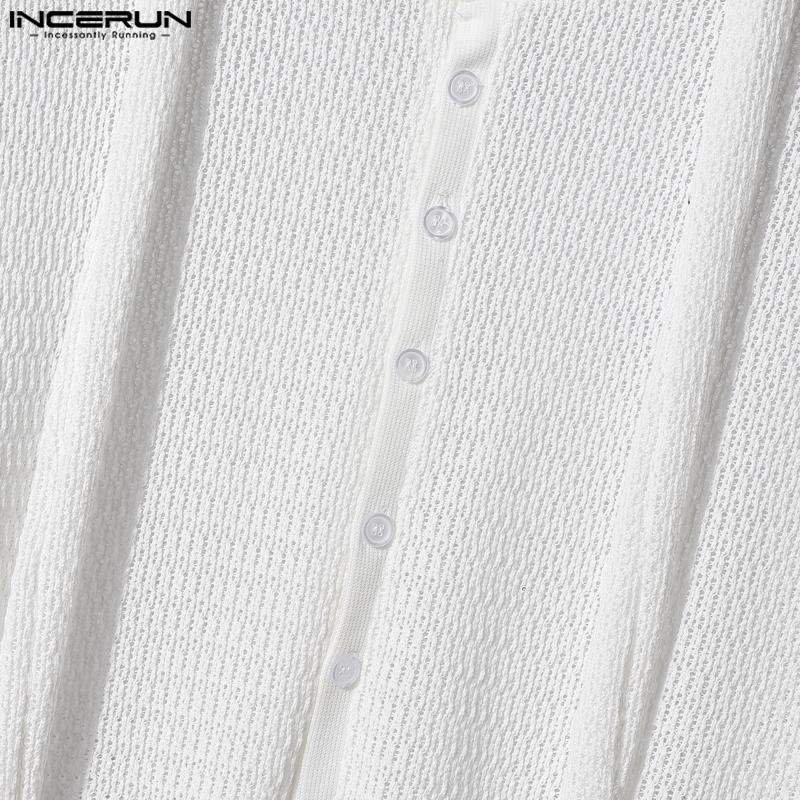 INCERUN Nadměrné Pánské Zavazovací Dlouhý Rukáv Zapínání na Knoflíky Síťované Průhledné Vykrojené Trička Topy
