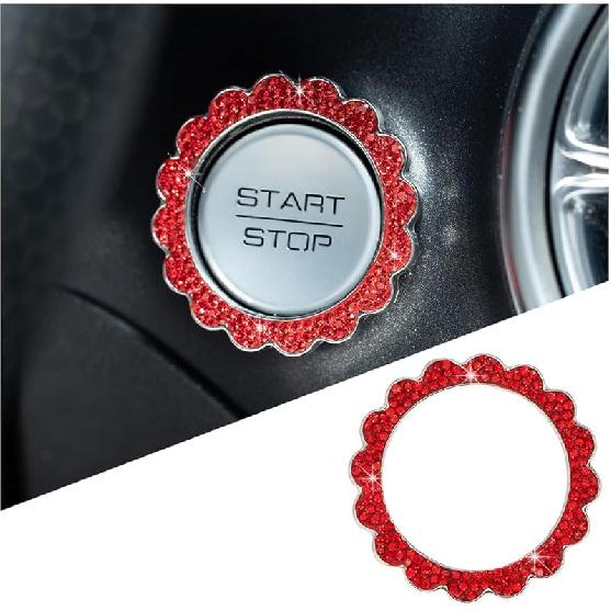 Bling Car Push to Start Button Sticker, Crystal Rhinestone Vehicle Engine Start Stop Ring Decal, Auto Interior Key Ignition Knob Ring Cover
