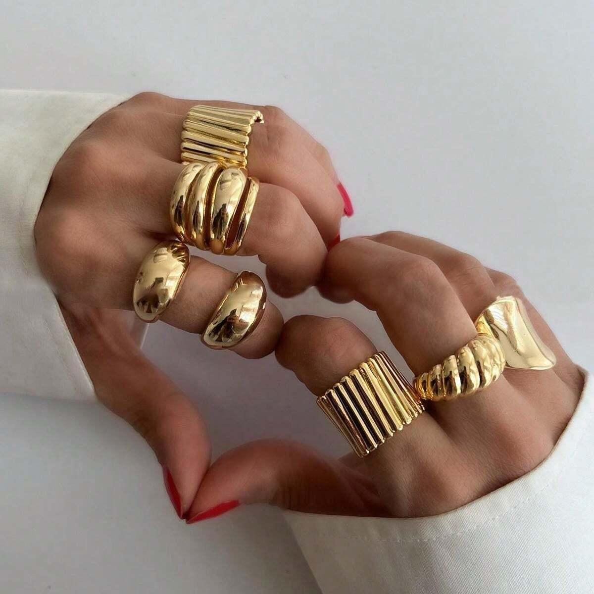 

8pcs Set Minimalist Exaggerated Ripple Asymmetrical Rings For Women Gold Color Irregular Ring Set Party Daily Wear Jewelry Gifts