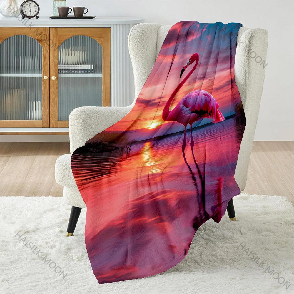 Sunset Flamingo Print Blanket Warm Soft Fluffy Kids Adult Luxury Gifts for Sofa Bed Home Outdoor Travel Camping Multisize