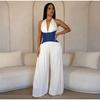 Halter Neck Sleeveless Stitching One-piece Wide-leg Pants Summer Ladies One-piece Casual Fashion Commuter Style