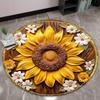 Sunflower Print Round Rug, Non Slip Floral Carpet for Living Room, Bedroom Decor, Soft Washable Floor Mat