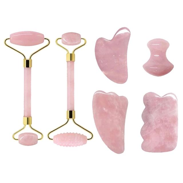 Face Jade Roller Rose Quartz Gua Sha Massage Board Facial Lifting Anti Wrinkle Beauty Skin Care Gouache Scraper Stone Massager