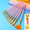 New 12Pcs Nylon Bristle Brush Set Flat Brushes Watercolor Oil Paint For Artists Amateur And Acrylic Paintings Fabric Brushes