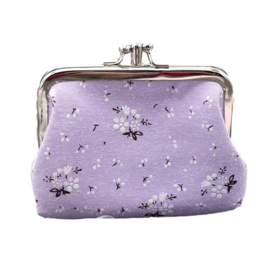 Floral Canvas Coin Purse, Women Change Purse with 2 Compartments, Kiss Lock Closure Pouch for Cash Coins Cards