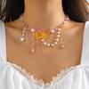 Strawberry Necklace Imitation Pearl Choker Bohemia Layer Crystal Clavicle Chain Delicate Sweet Necklace for Women Girl