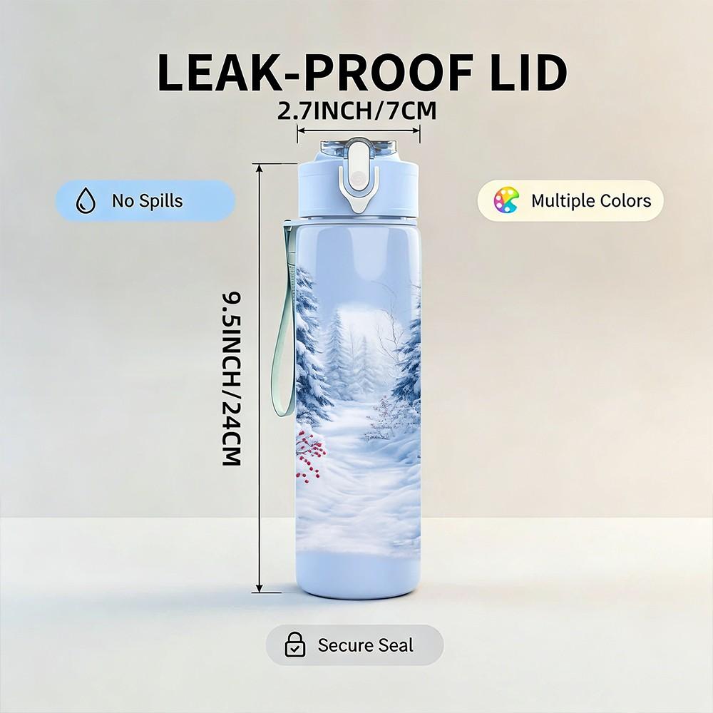 1PC Snow Mountain Waterfall Landscape Print 750ml Color Plastic Sports Water Bottle Leakproof Flip Straw Lid Suitable for Sports Office Home Use