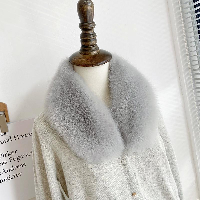 Bufanda de invierno de piel sintética gruesa de pelo de zorro para hombres y mujeres, ropa de algodón universal, abrigo, bufanda de cuello redondo para mujer