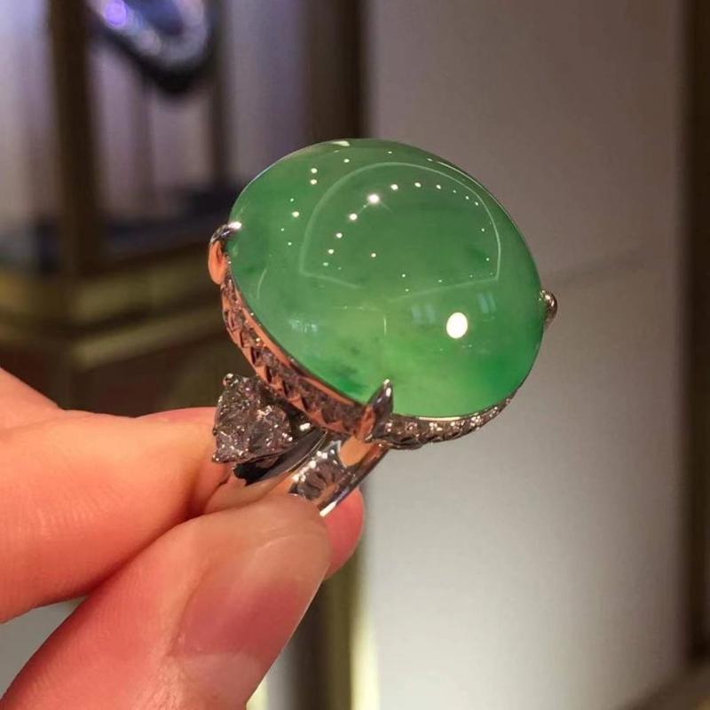 Anéis verdes originais novos de calcedônia natural tipo gelo para mulheres joias de noivado luxuosas clássicas frescas ajustáveis