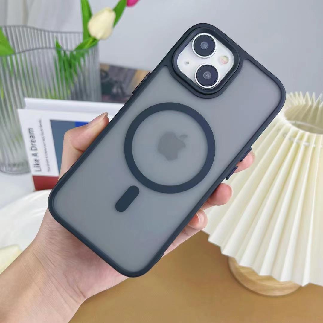 

Applicable To IPhone 15 Magnetic Phone Case Apple 16pro Skin-sensing Oil Spray 13 Matte Anti-fall Protection Case Apple 16Plus чёрный