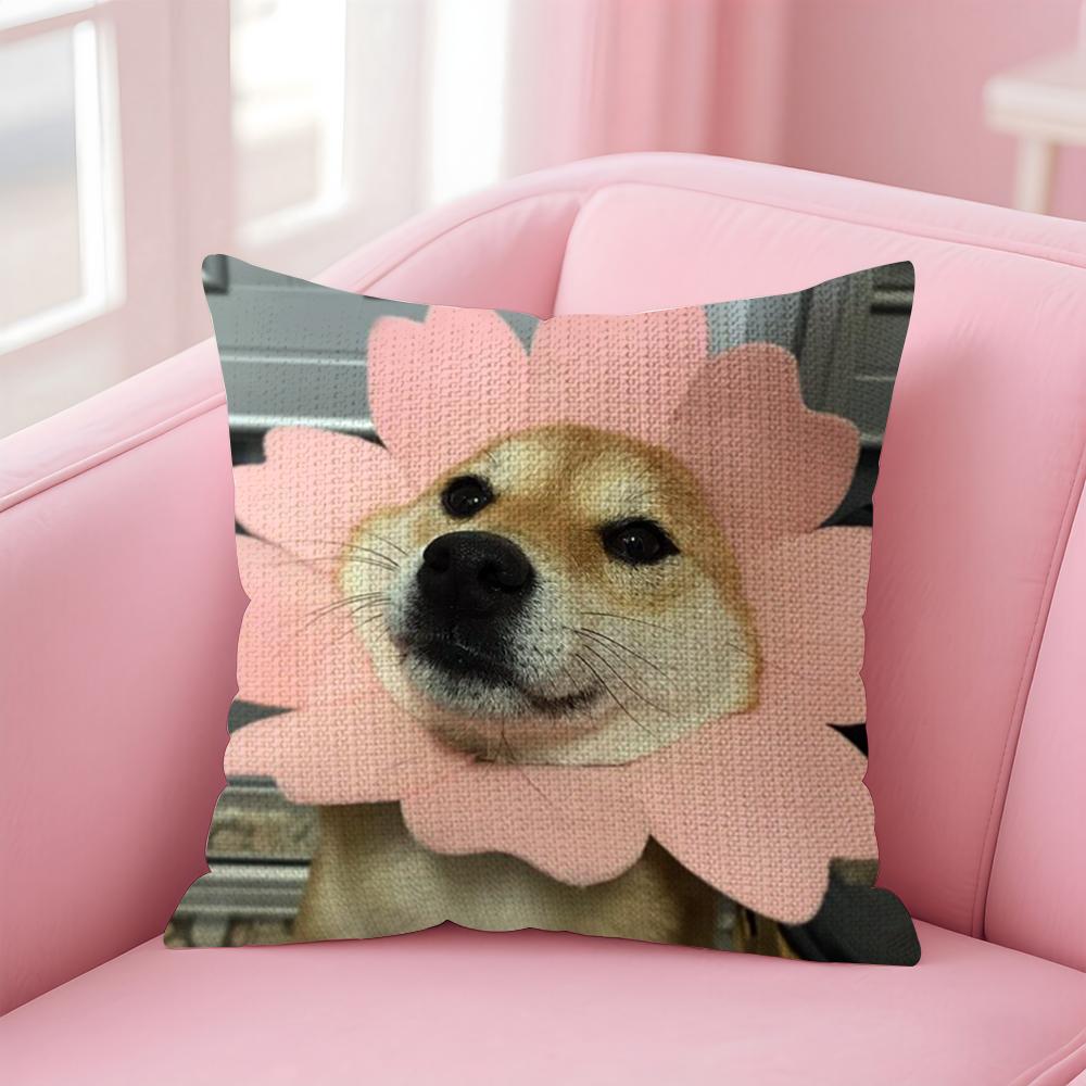 Funny Cute Dog Cat Cushion Cover Natural Linen Pillow Case Double-Sided Print Decorative Sofa Pillowcase Home Decor Gift