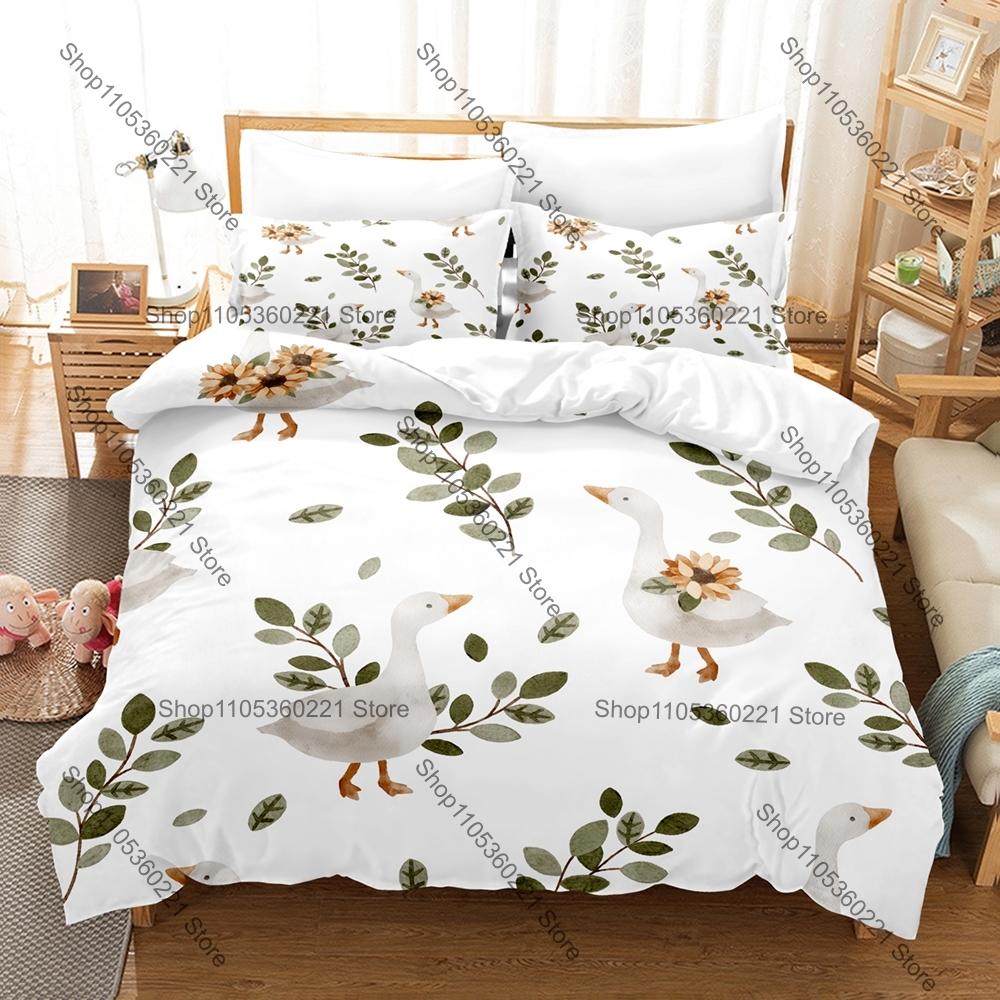 Ensemble de literie Ganses de dessin animé Simple Jumeau Complet Queen King Size Ensemble de lit Chambre d'adulte Housses de couette Ensembles Drap de lit Anime EU Single(135x200cm)