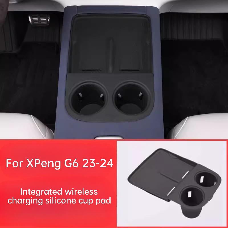 For XPeng G6 23-25 Center Console Wireless Charging Pad Silicone Cup Holder Mat Anti Slip Interior Modification Accessories