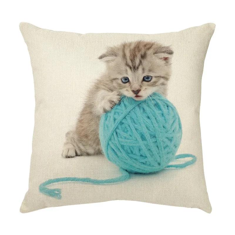 45x45cm Cute Pet Cat Face Decorative Animal Cushion Cover for Sofa Vintage Home Couch Linen Pillows Case
