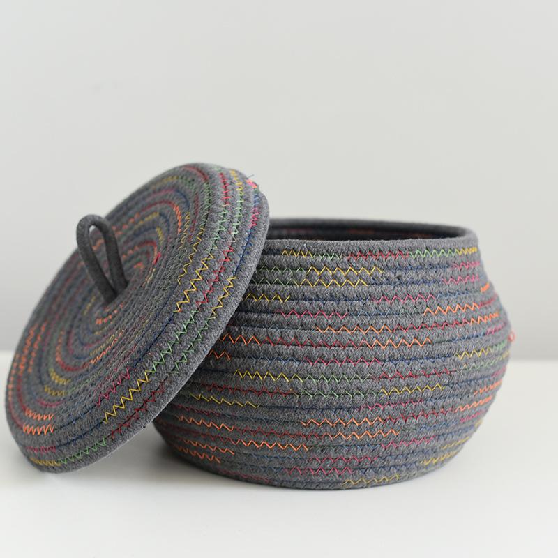 Cotton Rope Storage Basket with Lid, Desktop Storage Box, Storage Basket, Key Supplies, Woven Cosmetic Storage Basket, Underwear