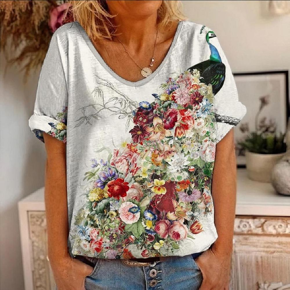 Nová zvířecí ptáčí 3D potisk kolibřík dámská trička s krátkým rukávem s výstřihem do V Y2K trička oversized Harajuku trička dámské oblečení