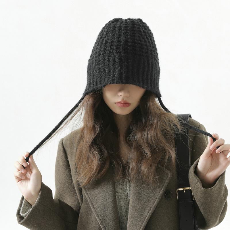 Herbst und Winter Neue vielseitige Fischerhut Damen Koreanischer Stil Ins Warm Ohrenschutz Wollstrickmütze Beckenhut