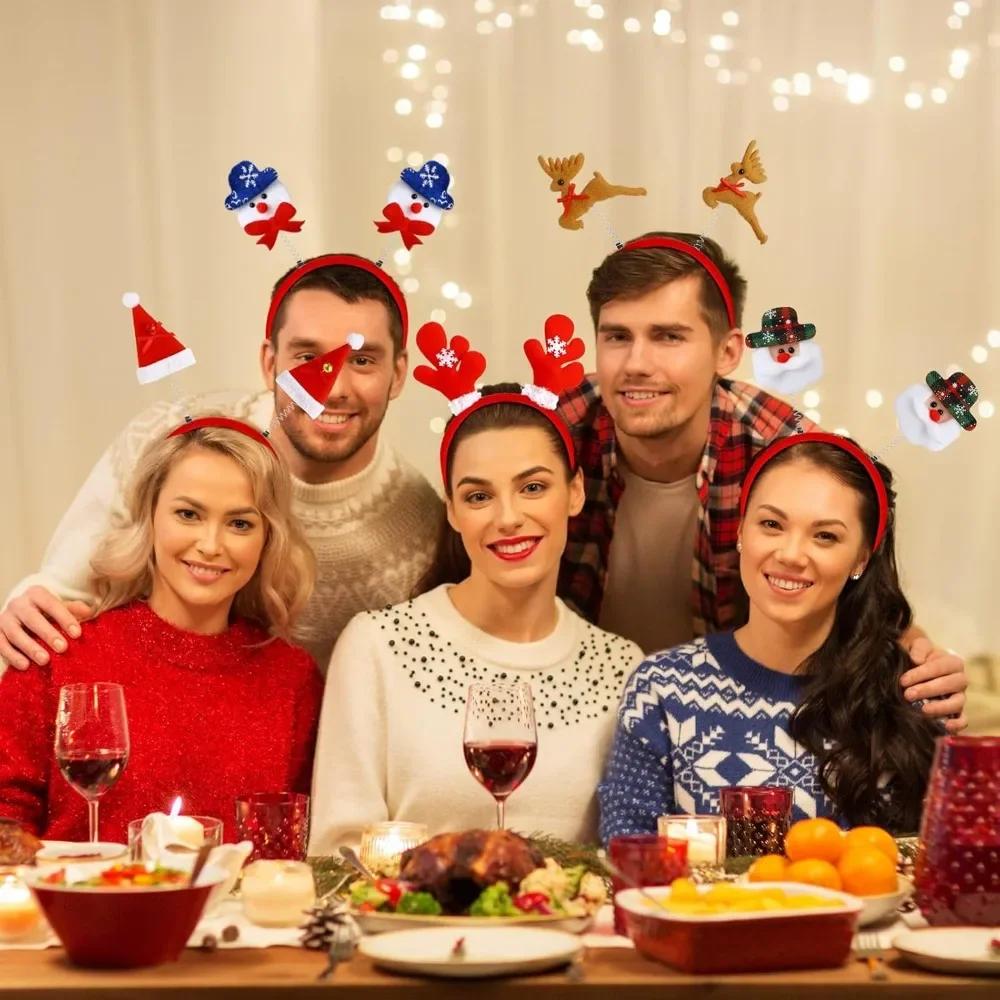 6/12PCS Random Christmas Headbands Party Favors Xmas Party Headband Favors Christmas Hat Hairpin for Holiday Classroom Supplies