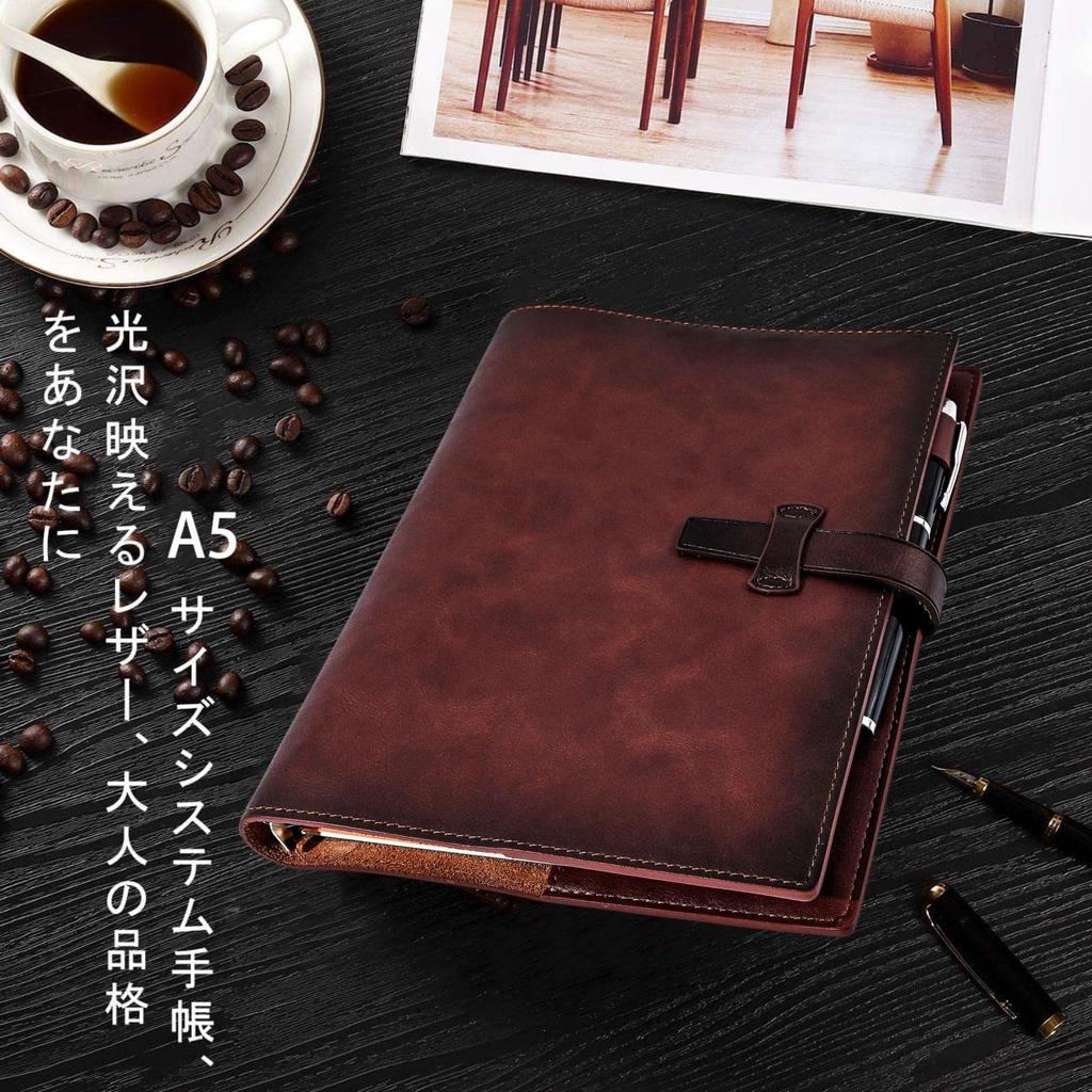 MEMOKP System Planner A5 Genuine Business Schedule Pocket Card Office Pen Holder Refill Graduation Job Promotion Gift Notebook, Leather, 6-Ring