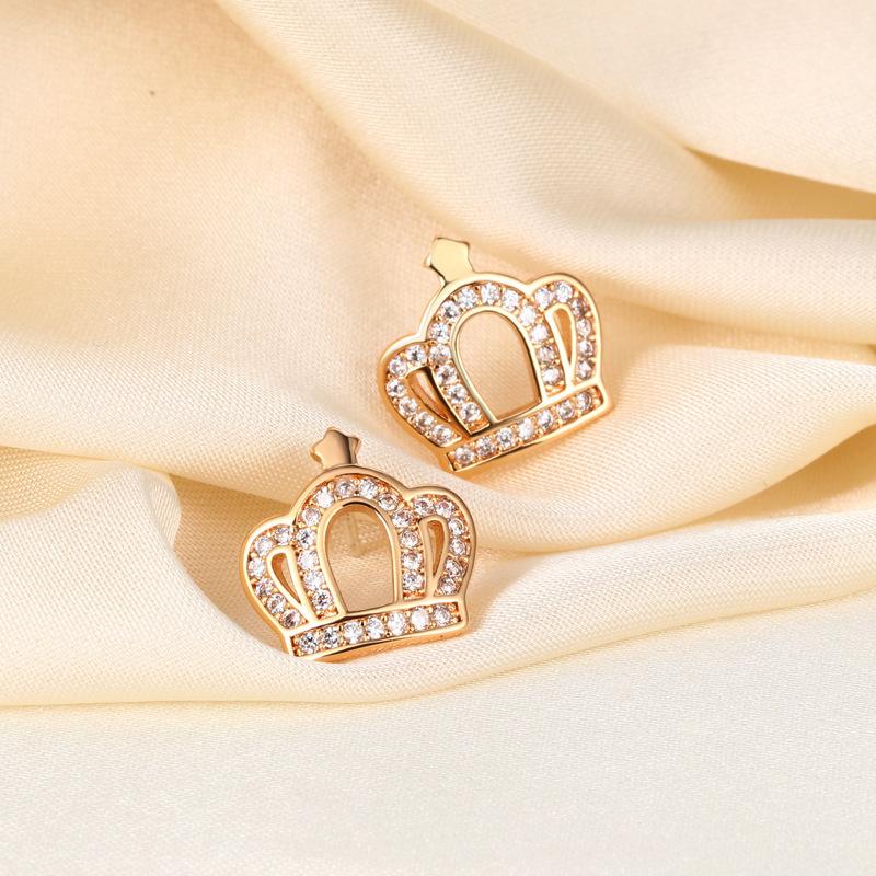 Seiko Full Diamond Crown Stud Earrings Raw European and American Style Earrings