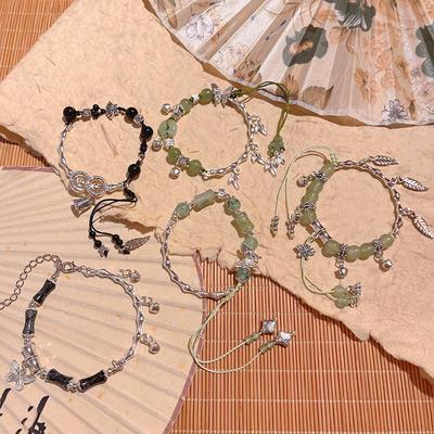 Вінтажний китайський браслет з метеликами: Ретро Халцедон та Бамбукові Намистини - Ідеальний Милий Подарунок для Дівчини